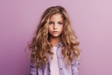 Portrait of a cute little girl with long blond curly hair.