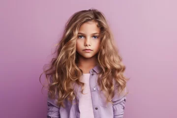 Tuinposter Portrait of a cute little girl with long blond curly hair. © Iigo