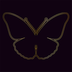 Decorative winged insect, golden outline of a butterfly. Vector graphics.