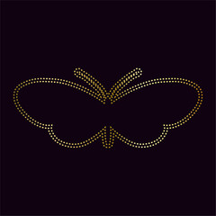 Decorative winged insect, golden outline of a butterfly. Vector graphics.