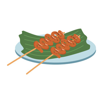 grilled chicken intestine or isaw illustration