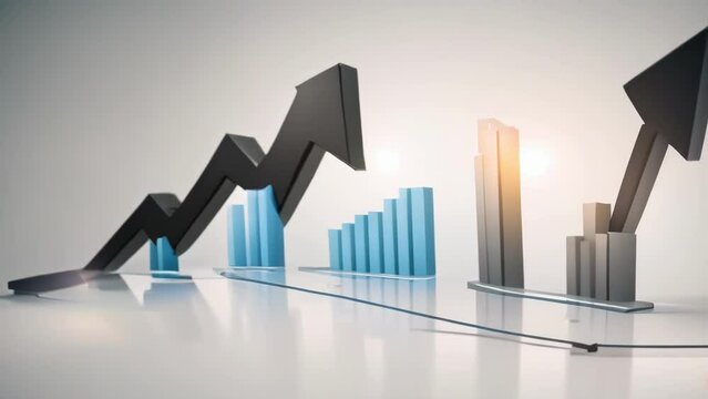 A business chart depicting growth using an upward arrow