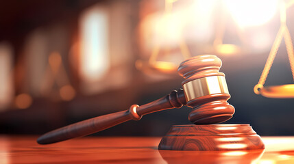 Stunning light background of wooden judge gavel in court