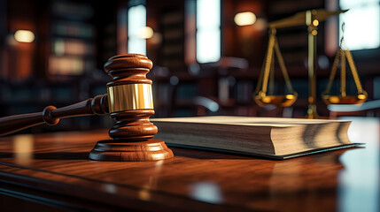Stunning light background of wooden judge gavel in court