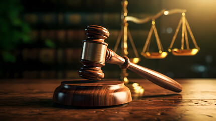 Stunning light background of wooden judge gavel in court