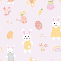 seamless pattern of cute cartoon rabbit illustration