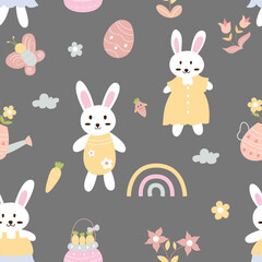 seamless pattern of cute cartoon rabbit illustration