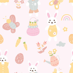 seamless pattern of cute cartoon rabbit illustration