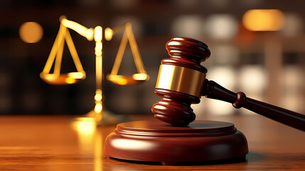 Stunning light background of wooden judge gavel in court