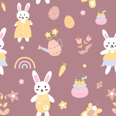 seamless pattern of cute cartoon rabbit illustration