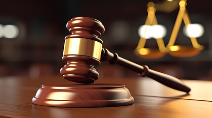 Stunning light background of wooden judge gavel in court
