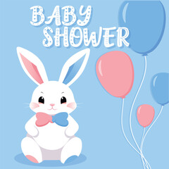 Baby Shower or gender party card.  invitation gender party. Cute bunny and balloons. vector illustration