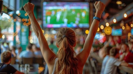 Excited Fan Watching Sports Game in Bar