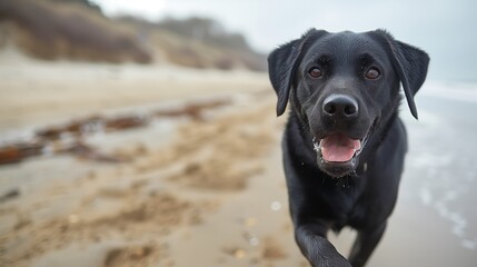 Black Labrador Retriever on Sandy Beach