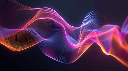 Futuristic dot pattern. Colorful music waves.Technology or Science concept. 3D Rendering