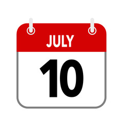 Obraz na płótnie Canvas 10 July, calendar date icon on white background.