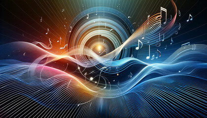 Classic music waves background with dynamic, flowing design and soft colors, perfect for wallpapers or music app backgrounds.