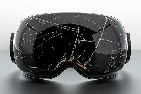 Broken virtual reality glasses with cracks. Background with selective focus and copy space