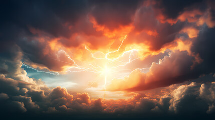Surreal cloudscape with sun rays breaking through the clouds - obrazy, fototapety, plakaty