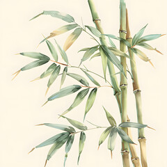 An art piece depicting a terrestrial plant with green leaves and bamboo stems on a white background. The detailed drawing showcases the beauty of this herbaceous plant