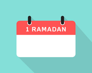 Islamic Hijri calendar for Syawal or Ramadan month. Vector illustration, Turquoise background, template. copy space. mockup. 