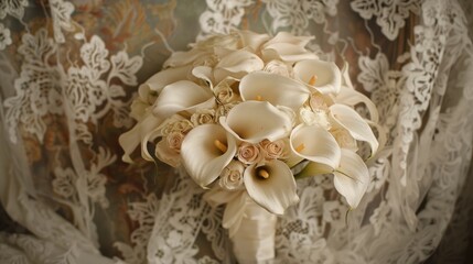 vintage wedding with a bouquet of calla lilies generative ai