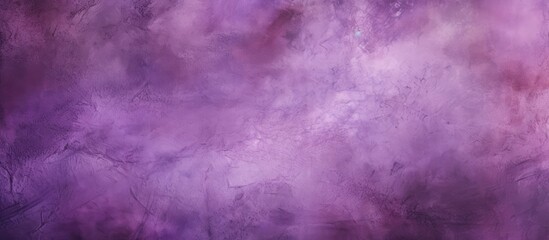 A painting depicting a serene purple sky filled with fluffy white clouds. The colors blend into...