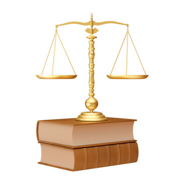 Golden Balance Scales on Legal Tomes in 3d render with transparent background