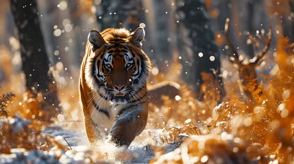 Foto op Canvas tiger chasing deer © Dicky