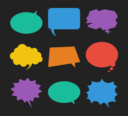 Colorful speech bubbles set on black background. Vector Illustration.
