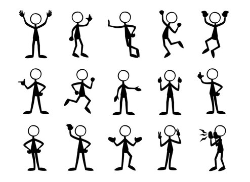 Stick man silhouette character with various expressions. Vector illustration.