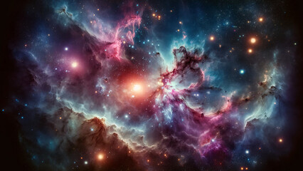 Fototapeta premium Breathtaking depiction of deep space, showcasing vibrant nebulas, distant stars, and the vast beauty of the cosmos.
