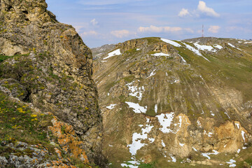 Beautiful landscape with hills and rocks. Background with selective focus and copy space