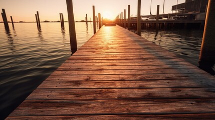 Photo of wooden pier at sunset - obrazy, fototapety, plakaty