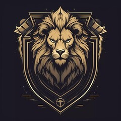 Lion in crown on shield with minimalist background. generative ai