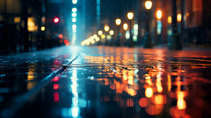 traffic in the night, Street view at night after rain, when it's wet,