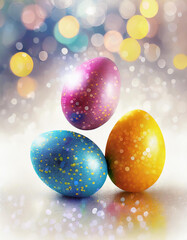 Easter, colorful Easter eggs lying on the table, light background 