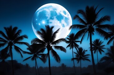 Fototapeta na wymiar Tropical moonlit palmscape landscape
