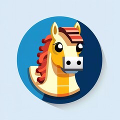 Happy horse lego flat vector logo, minimalist background