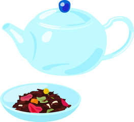 ブレンドしたハーブティーの茶葉とティーポット