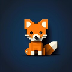 Happy fox lego flat vector logo, minimalist background. generative ai