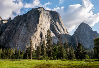 Beautiful view of Yosemite Valley and El Capitan rock, most famous place in park 