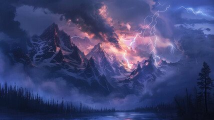 Beautiful HD wallpaper of lightning over mountains - Powered by Adobe