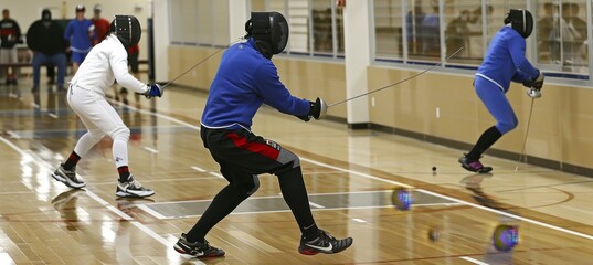 Naklejka premium Fencers mastering drills for skill enhancement, showcasing discipline and hard work in training
