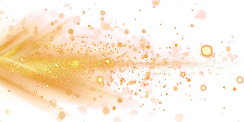 Gold sparkling, Glow of gold light  isolated on transparent png.