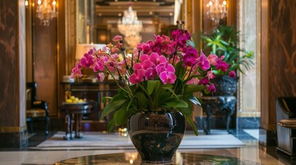 Fototapeta na wymiar elegant atmosphere with a bouquet of orchids generative ai