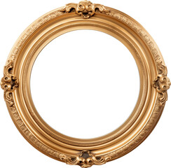 Round antique empty picture frame isolated.