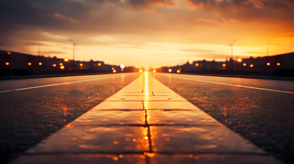 Obraz premium Close shot of wet street with sparkles