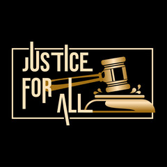 abstract vector illustration of lion hammer law and text JUSTICE FOR ALL for t shirt, hoodie, streetwear, clothing line, wallpaper, backdrop and background 