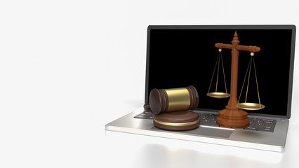 The wood hammer and libra for digital law concept 3d rendering.
